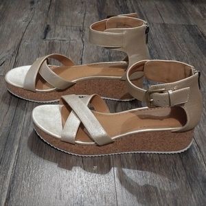 Adrienne Vittadini Cortz Wedge Sandal Size 10 Womens Champagne Metallic Platform